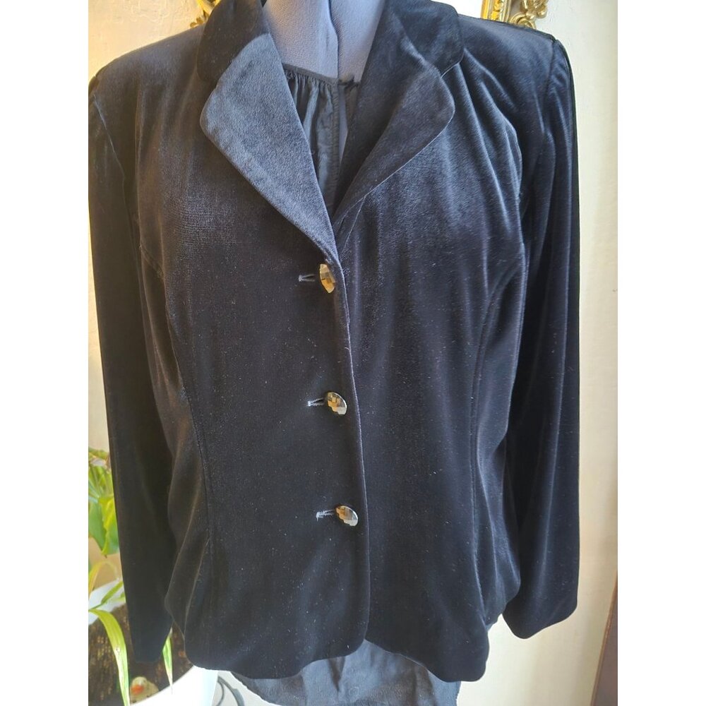 Stephanie Andrews Black Velvet Blazer Jacket Size 14 - Picture 5 of 5